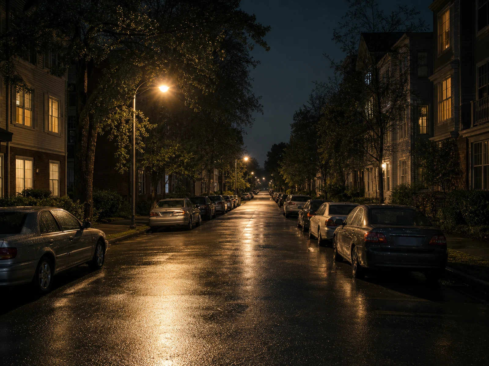 An empty street at night